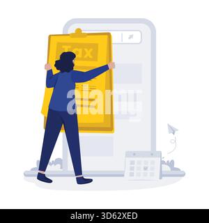 A woman submitting tax report online vector illustration Stock Vector