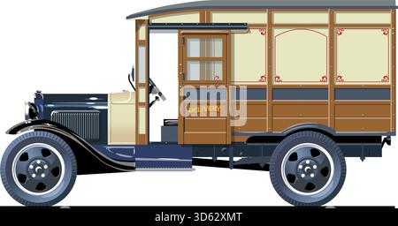 Vector retro delivery truck. Available eps-10 vector format separated by groups with transparency effects for one-click repaint Stock Vector