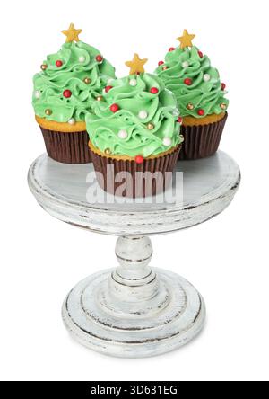 Christmas tree shaped cupcakes isolated on white Stock Photo