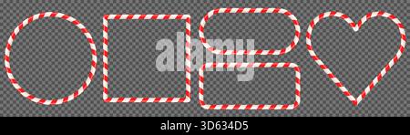 Basic shapes vector candy canes borders with red and white stripes, square, heart and circle borders for Christmas designs Stock Vector