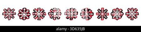 Cute Vector Hand Drawn Snowflakes White on Red and Black Buffalo Plaid Lumberjack Pattern, Christmas Snowflake Border Stock Vector