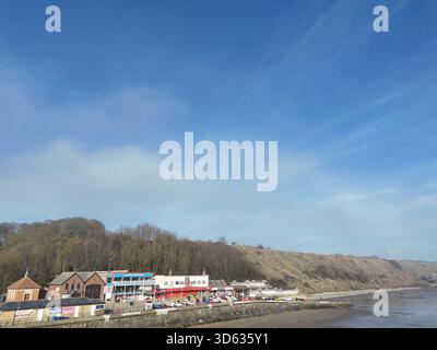 areal view of Coble landing British seaside, Filey seafront, Filey Bay ...