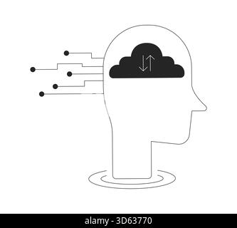 Digital data cloud in human head silhouette 2D line object Stock Vector