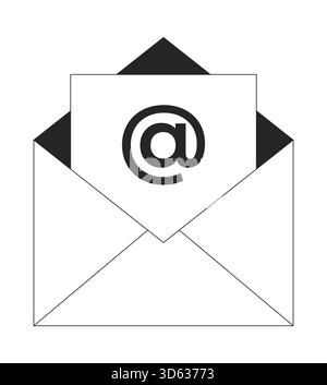 Open email envelope with at symbol 2D line object Stock Vector