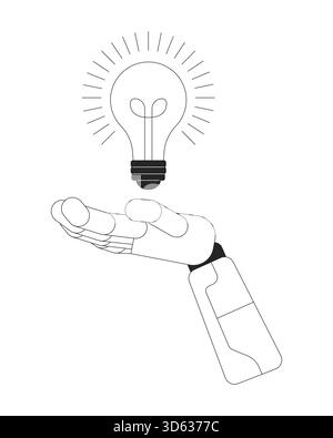 Robotic hand presenting light bulb outline illustration Stock Vector