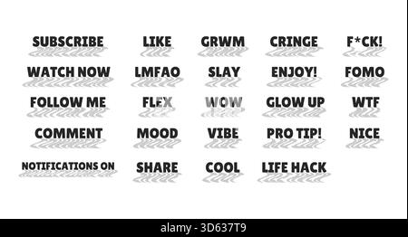 Modern digital slang set with wavy gray shadow Stock Vector