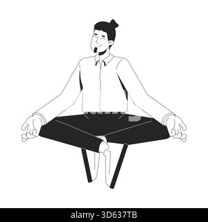 Caucasian business casual man meditating in lotus pose 2D line character Stock Vector