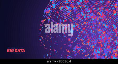 Round big data information visualization. Social network, financial analysis of complex databases. Visual information complexity clarification Stock Vector