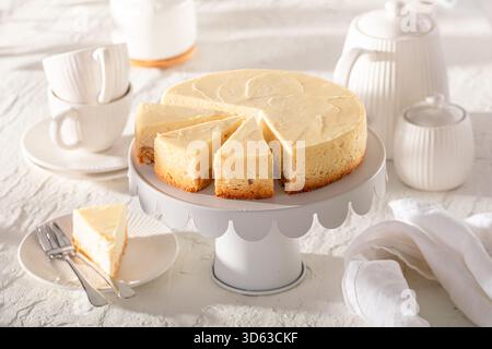 Tasty New york cheesecake as traditional cake with cheese. New york cheesecake on tart. Stock Photo