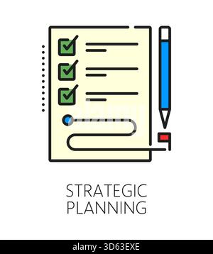 Strategic planning life skill color line icon or label. Human potential line vector icon, personal life skill symbol. Strategic planning ability outline sign with To Do list paper sheet and pencil Stock Vector