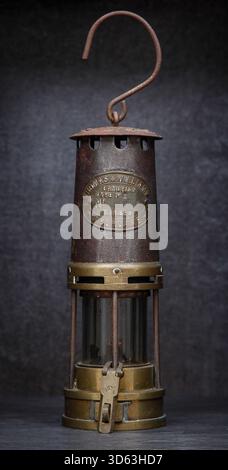 Original 1920s used antique Coal Miners Safety Lamp, Cambrian type