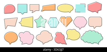 Collection of various colorful quote boxes and speech bubbles in different geometric shapes, ideal for messages, comments, or highlights, isolated on white background vector illustration Stock Vector