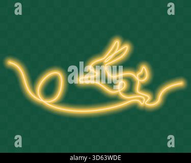 Easter Egg and Jumping bunny One continuous line Neon Wall Decor Easter Greeting Festive Design idea. Isolated Vector illustration Easter Holiday Themed Card Party Invite Banner, leaflets, label, post Stock Vector