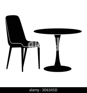 Stylish Cafe Table and Chair Silhouette Icon Stock Vector