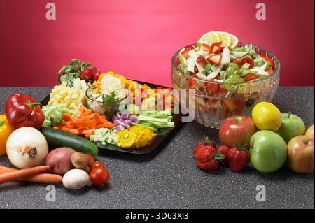 Vegetable and fruit platters Stock Photo