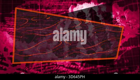 Showing tilted dark sheer quad panel sitting in graphic collage with orange wavy lines and dots Stock Photo