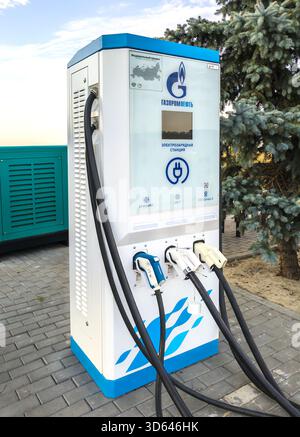 Liski, Russia - September 12, 2024: Electric charging column at Gazpromneft gas station Stock Photo