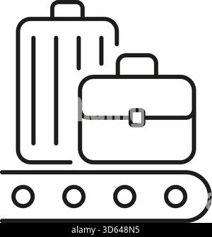 Luggage On Conveyor Belt Line Icon. Baggage Claim, Airport Luggage Handling, And Travel Logistics Outline Symbol. Efficient Travel Management Stock Vector