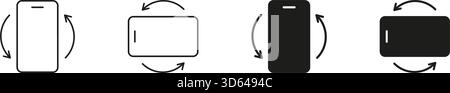 Smartphone Rotation Orientation Icon Set. Device Screen Rotation, Landscape And Portrait Mode Outline And Silhouette Symbol Collection. Mobile Stock Vector