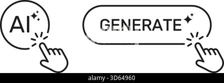 Artificial Intelligence Generate Button Cursor Click Line Icon Set. Digital Creativity Innovation Machine Learning User Interface Symbol Collection Stock Vector