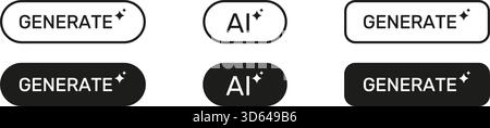 Generate And Ai Button Icon Set. Digital Interface, Automation, And Artificial Intelligence Symbol Collection. User Interaction And Technology Design Stock Vector