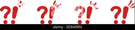 Red Question And Exclamation Marks Icon Set. Expression Of Surprise, Curiosity, And Emphasis Silhouette Symbol Collection. Communication And Emotion Stock Vector