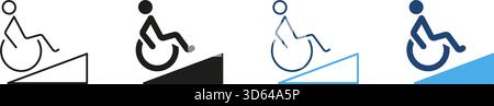 Wheelchair Accessibility Ramp Line And Solid Icon Set. Disability Access, Mobility Support, And Inclusive Design Outline And Silhouette Symbol Stock Vector