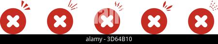 Red Cross Mark Alert Icons Set. Error Notification, Warning, And Attention Symbols Collection. Exclamation And Alert Indicators For User Interface Stock Vector