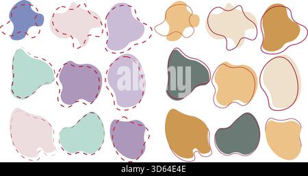 Abstract organic shapes with dotted outline and pastel colors Stock Vector