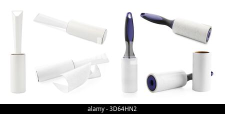 Lint rollers for cleaning clothes isolated on white, set Stock Photo