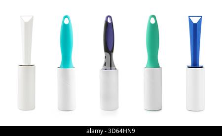 Lint rollers for cleaning clothes isolated on white, set Stock Photo