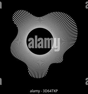 Circular wave. Sound circle white lines. Equalizer logo, radial spectrum. Voice symbol. Sound ring mockup. Wavy, radial frame pattern. Radial rays Stock Vector