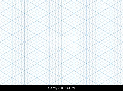 Isometric blue grid pattern. Line guides. Isometric 3d perspective graph backdrop. Notebook sheet blank. Typography pattern for making notebooks Stock Vector