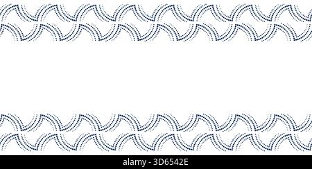 Art nouveau seamless border of dotted lines. Calm dark blue geometric ornament of curved lines. Arch shaped pattern with place for text. For decor car Stock Vector