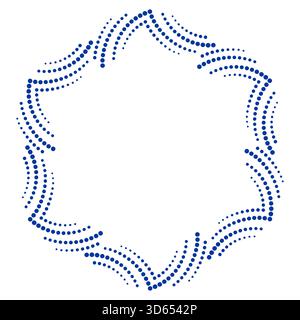 Round frame of arcs without text. Elegant geometric mandala of curved lines and dots. Blue ornamental geometric fantasy element. Creative blue portal Stock Vector