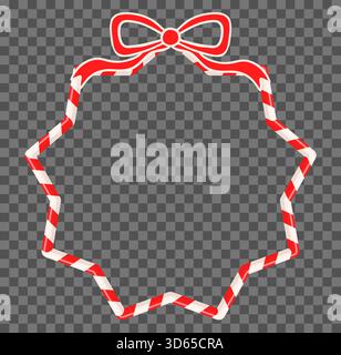 Star shaped candy cane striped vector border with bow, cute red and white Christmas frame for holiday designs Stock Vector