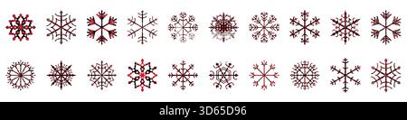 Vector Snowflakes Red and Black Buffalo Plaid Lumberjack Shapes, Christmas Holiday Snowflake Design Elements Stock Vector