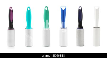 Lint rollers for cleaning clothes isolated on white, set Stock Photo