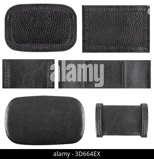 Isolated photo of black leather patches on white background. Stock Photo