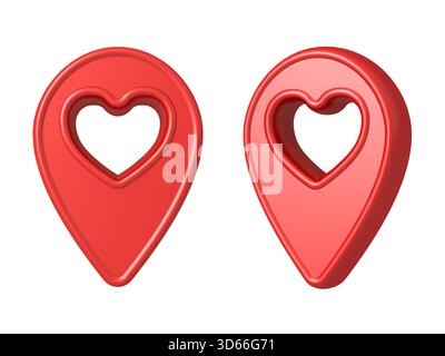Love like heart shape hole on location map pointer pin isolated on white background creative idea concept 3D rendering Stock Photo