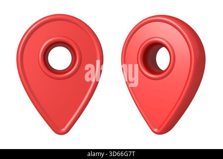 Red location map pointer pin isolated on white background 3D rendering Stock Photo