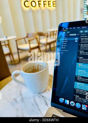 coffee and laptop mobile office Stock Photo