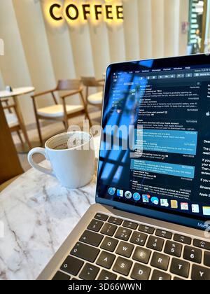 coffee and laptop mobile office Stock Photo