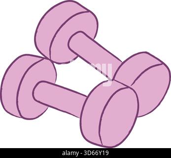 A matching pair of compact pink dumbbells for strength training and home workouts rendered in soft shading Stock Vector