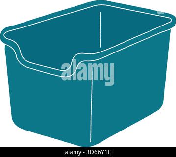 A rectangular blue storage bin with molded side grips suitable for laundry toys or garage supplies Stock Vector