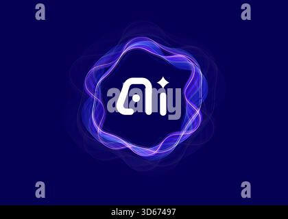 AI Cloud Circle Wave Logo Concept, Artificial Intelligence Abstract Icon. Automation Generate Technology, Computer Machine Learning Thinking. Future Stock Vector