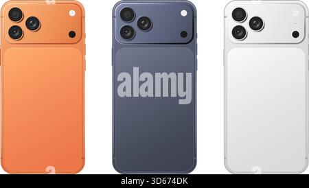 Realistic mobile phone back camera module in three different colors, vector illustration Stock Vector
