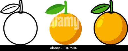 Orange healthy fruit outline style colorful icons on a white background. Vector illustration Stock Vector