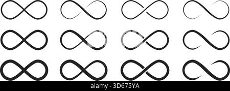Infinity loop flat icon set in different styles. Vector illustration Stock Vector
