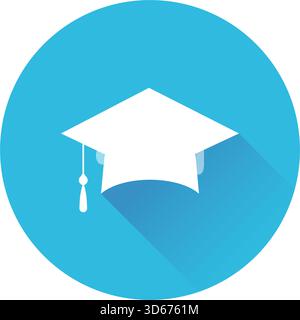 Graduation Ceremony Hat Round Icon, Isolated Vector Illustration Stock Vector